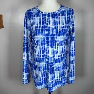 IBKul Size S Blue Tie Dye Tee Long Sleeve Mesh Accents UPF 50 Cool Feel Top